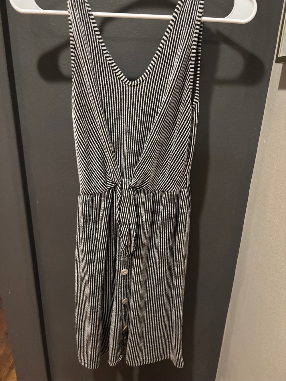 Caution To The Wind Black & White Striped Tie-Waist Midi Dress
